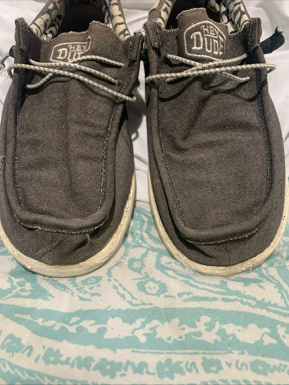 Hey Dude Brown Canvas Slip-On Loafers with Patterned Lining Black Opal Color
